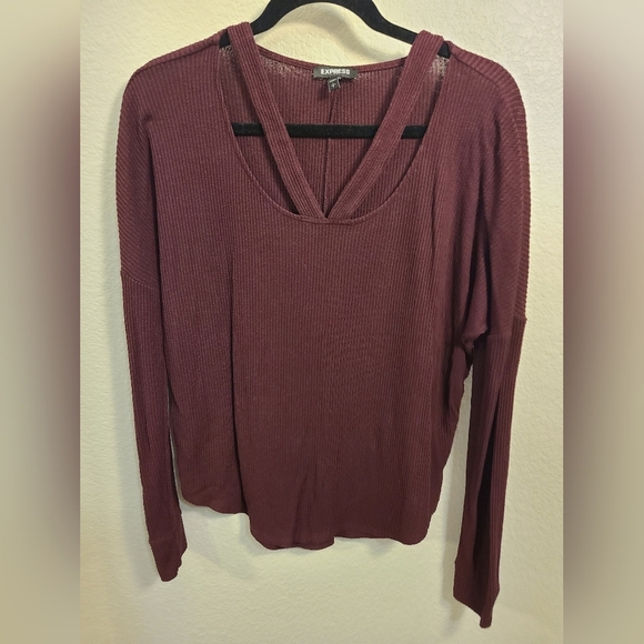 EXPRESS | Plum Strappy Long Sleeve Top, Small - Picture 1 of 5